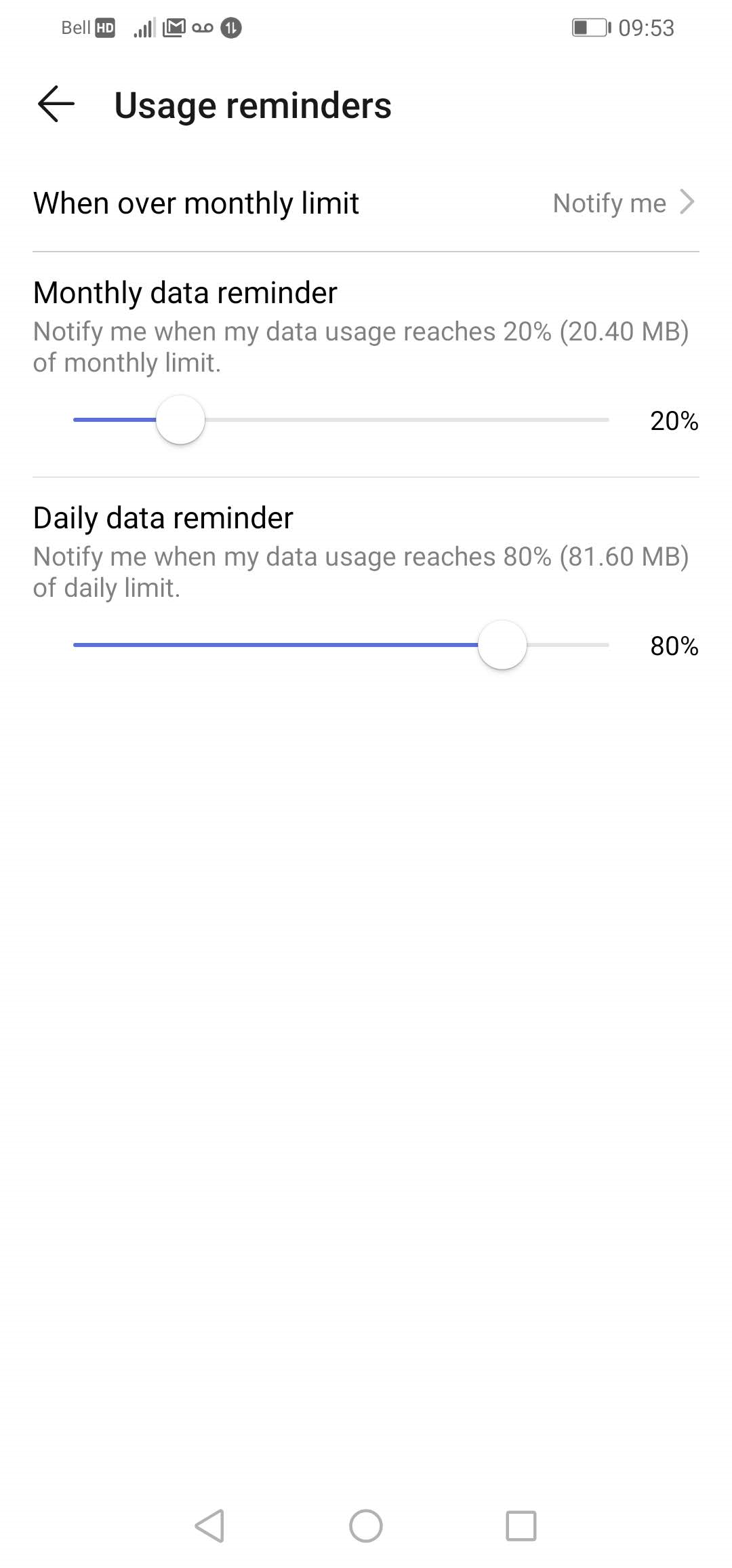 Drag the Daily data reminder slider to the desired amount.