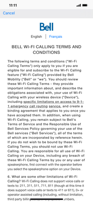 Review the Wi-Fi Calling Terms and Conditions.