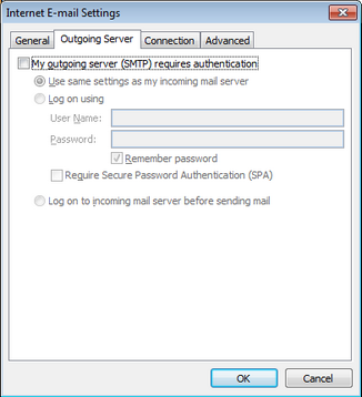 Select My outgoing server (SMTP) requires authentication.