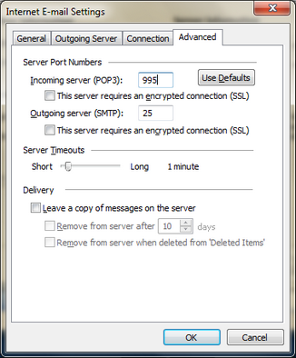 Enter the incoming mail server port, this will normally be 995.