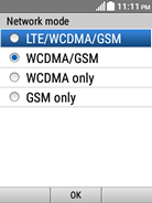Select the desired option (e.g., LTE/WCDMA/GSM).