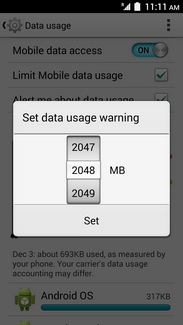Scroll to the desired data usage warning.