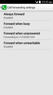 Call forwarding has been set up.To disable call forwarding, touch the desired call forwarding option.
