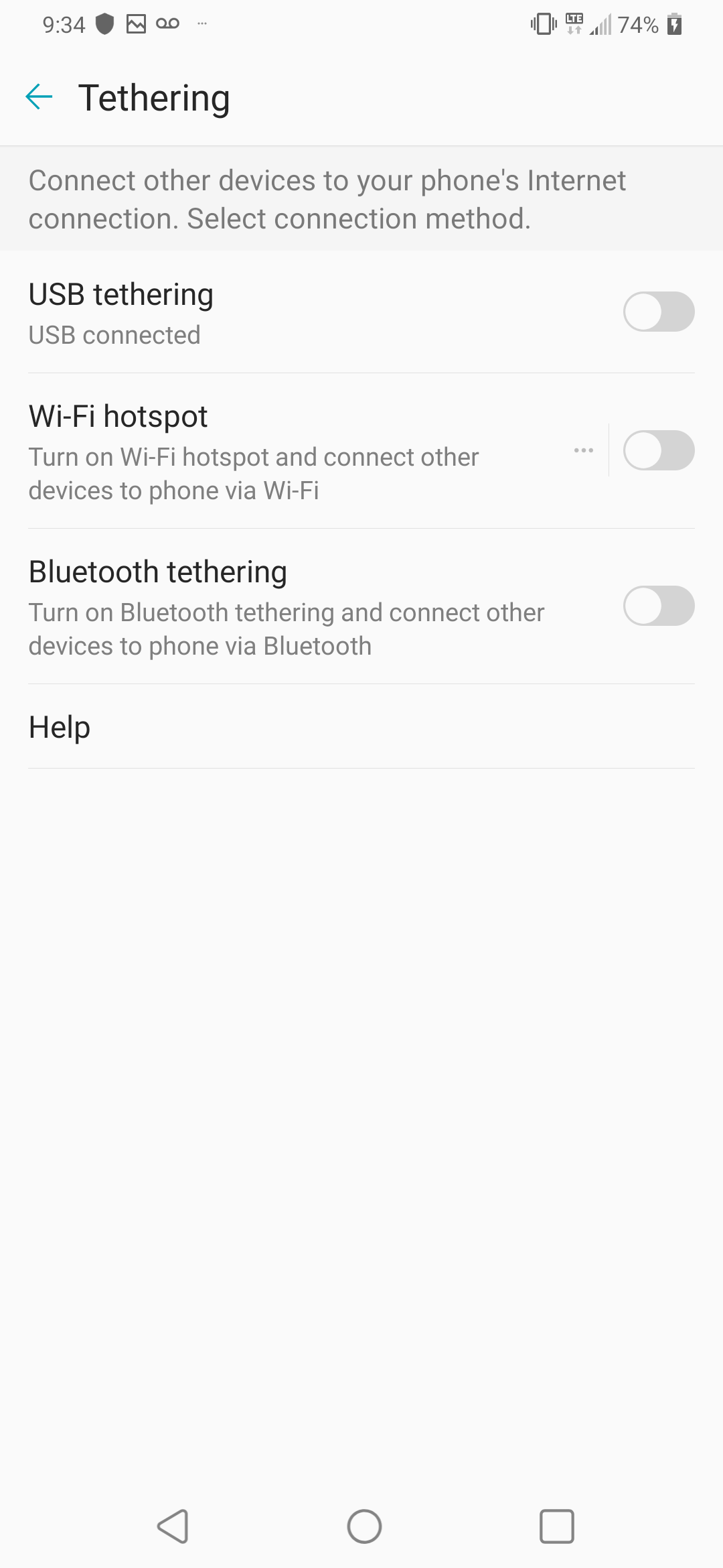 Touch the USB tethering slider to turn it on.