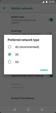 Touch the desired option, e.g., 4G (recommended).