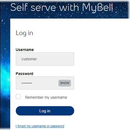 Enter your MyBell username and password and click Log in.