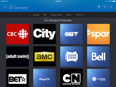The TV tab contains On Demand shows and movies for the channels that you are subscribed to.
