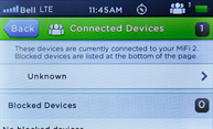 Touch the connected device name to display detailed information about the device, including the device type, time connected, and Mac and IP address.