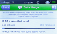 Your data usage is displayed.