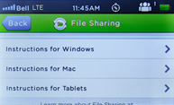 Scroll down to access instructions for using File Sharing on Windows, Mac or Tablets.