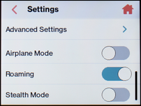 Roaming is now on.Touch the Roaming slider to turn roaming off.