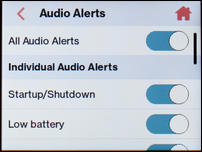 Touch the All Audio Alerts slider to turn audio off.