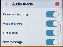 To change audio preferences, scroll to the desired alert, e.g., SIM status slider to turn it off.