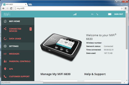 The MiFi Home page will be displayed.