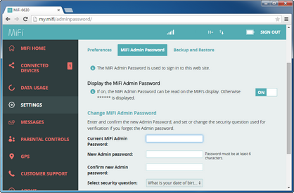 Enter your current Novatel Wireless MiFi 6630 Web Interface password into the Current MiFi Admin Password field.