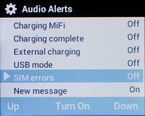 Scroll to the desired alert, e.g., SIM errors.