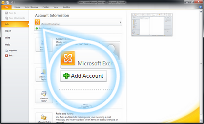 In Outlook 2010 click Add Account.