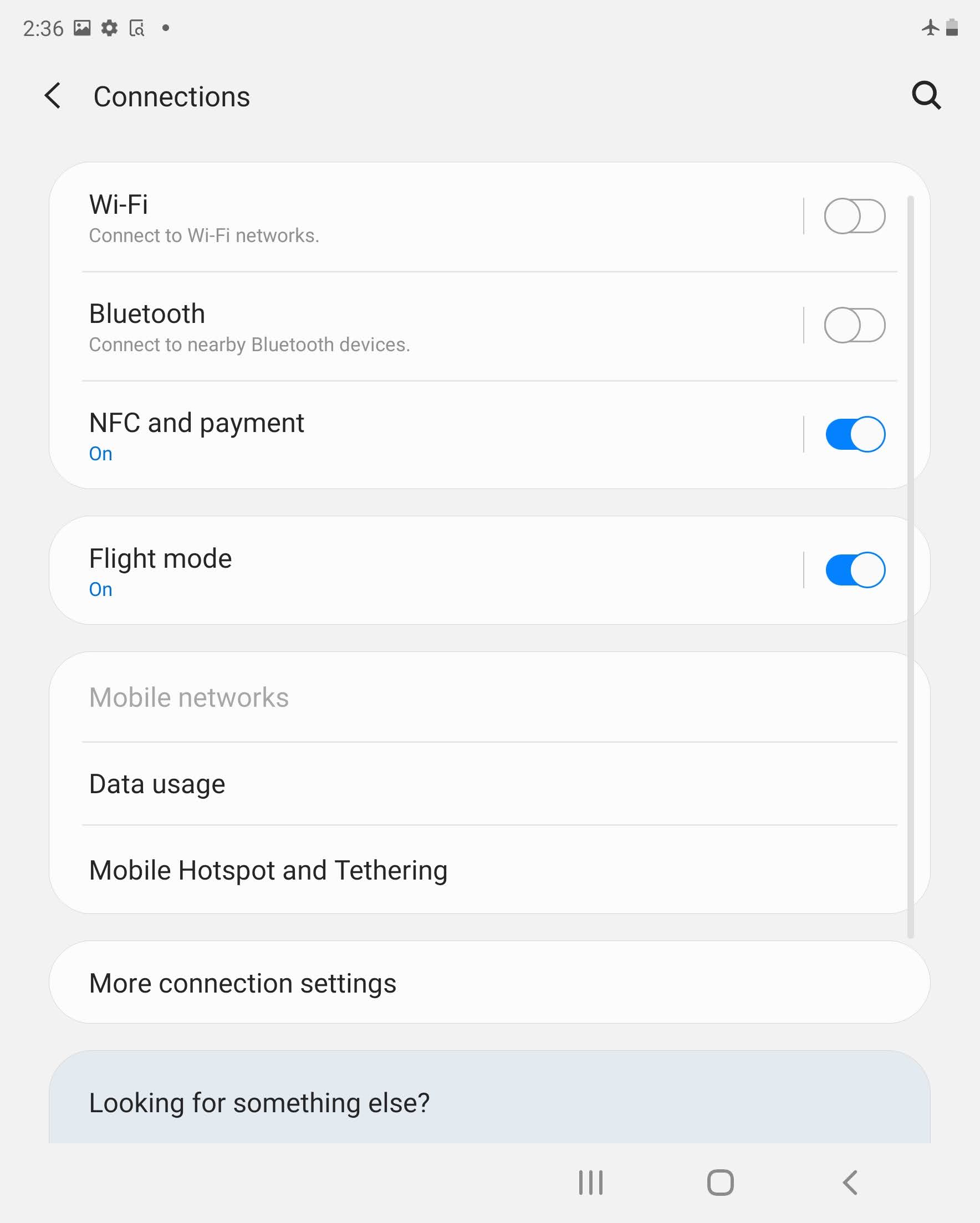 Flight mode is on. Touch the Flight mode slider again to turn it off.