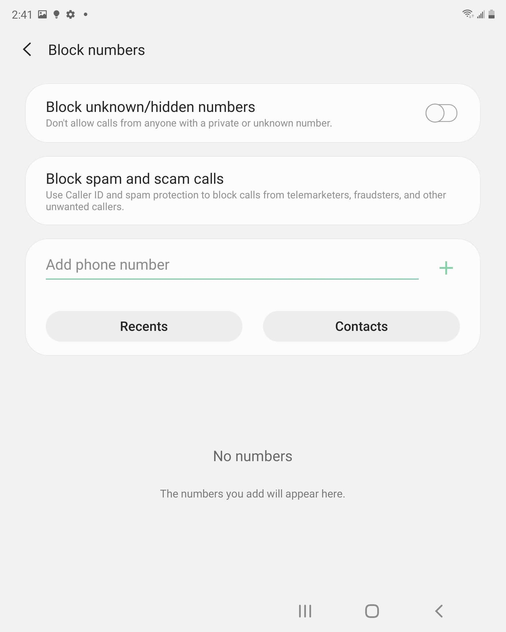 To add a phone number to the block list: enter the phone number.