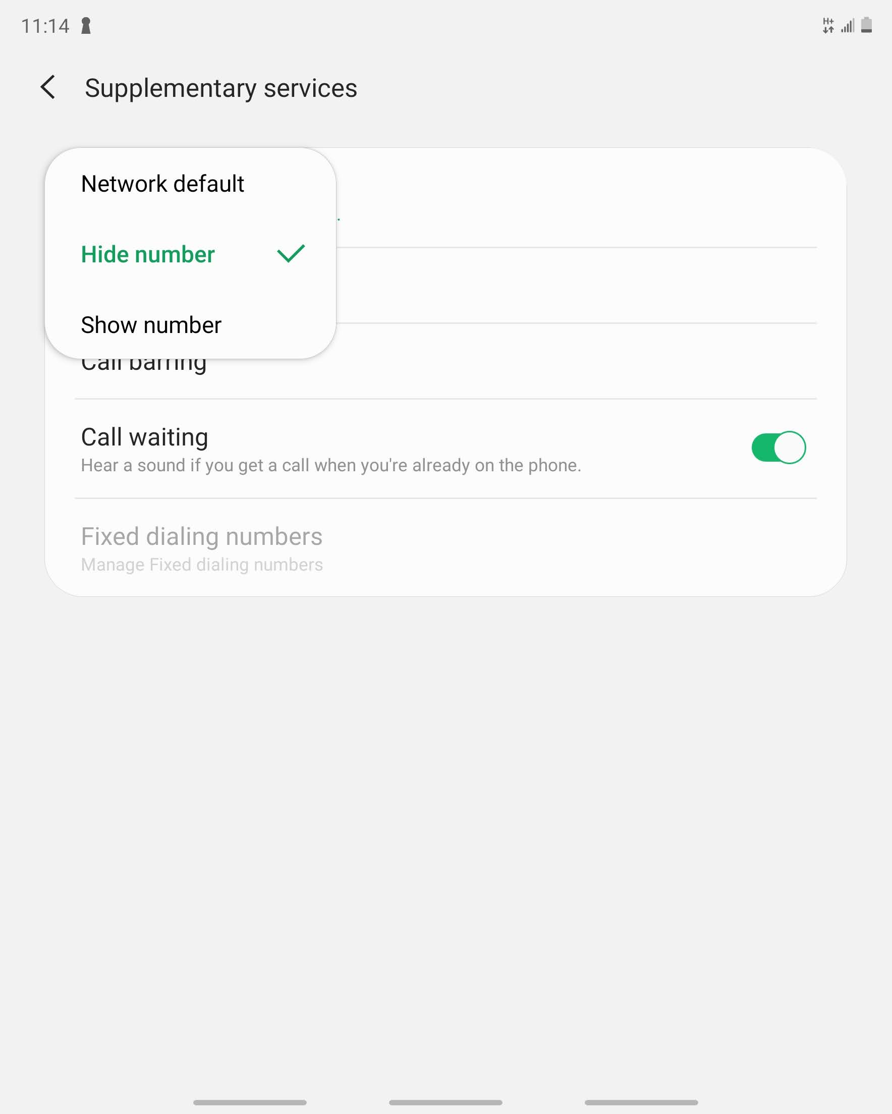 Touch the desired option (e.g., Hide number).