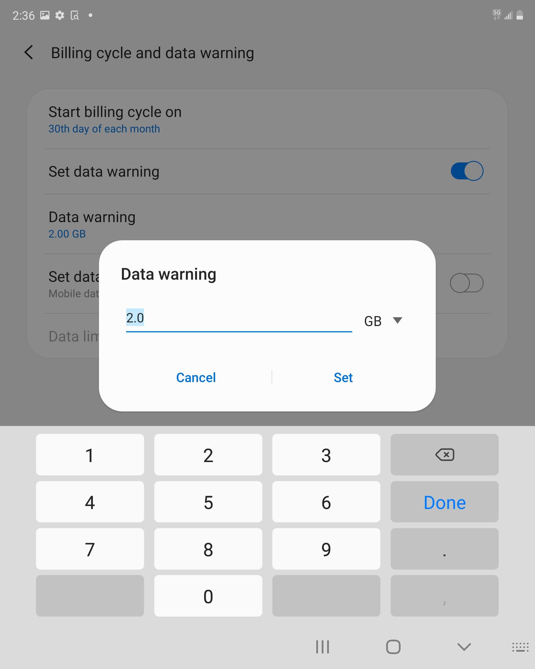 Enter the desired data usage warning.