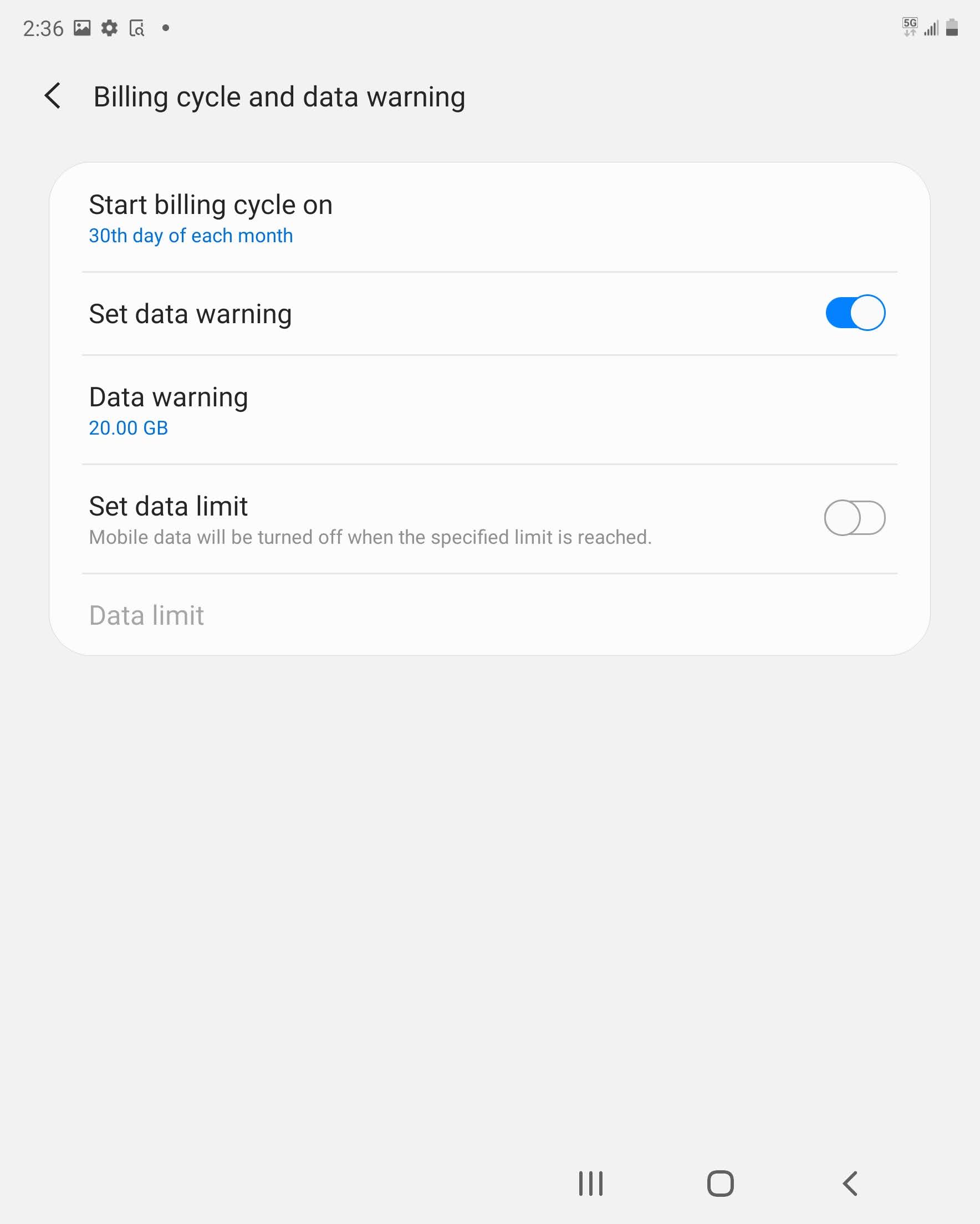 Touch the Set data limit slider to turn it on.