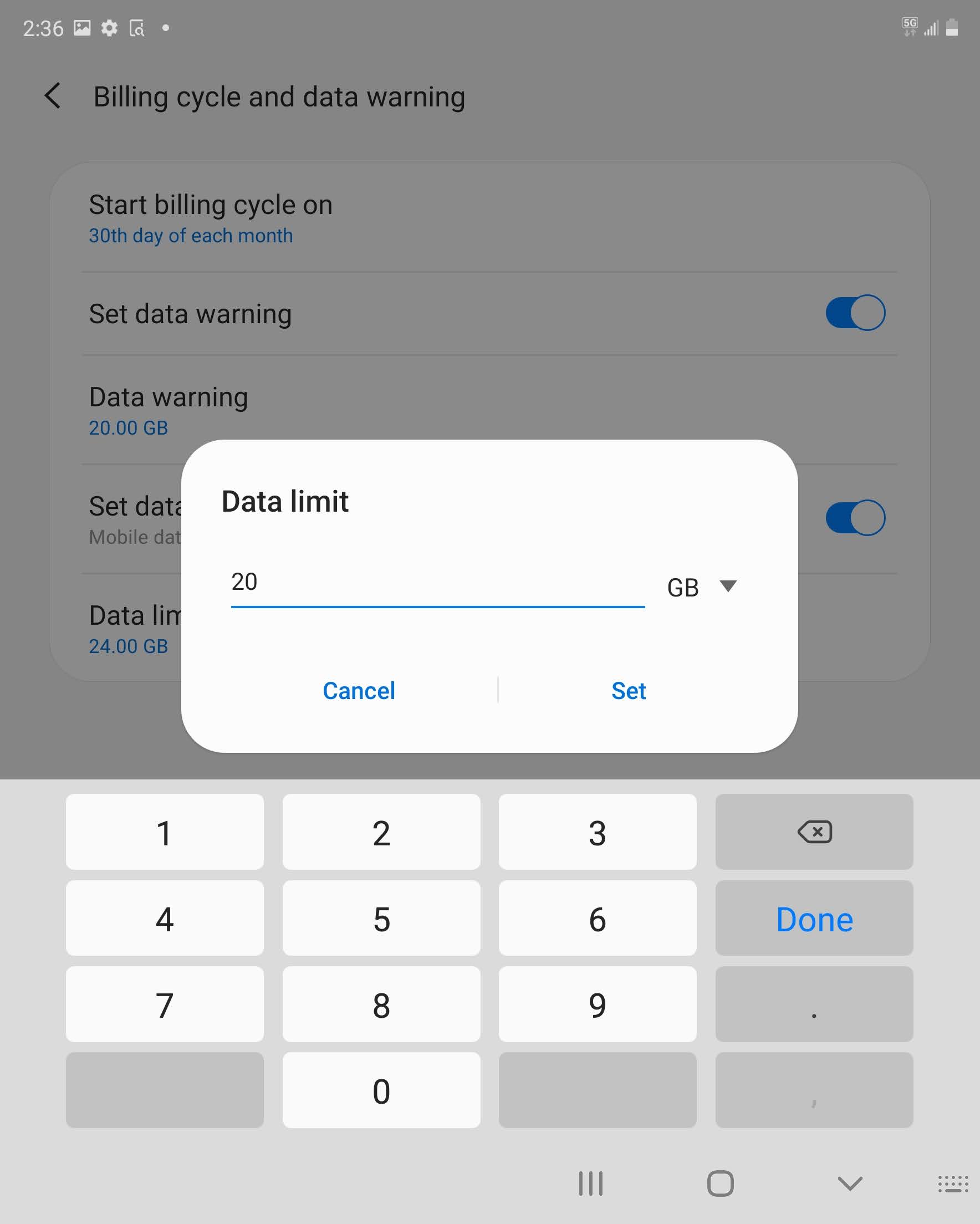 Enter the desired data usage limit.