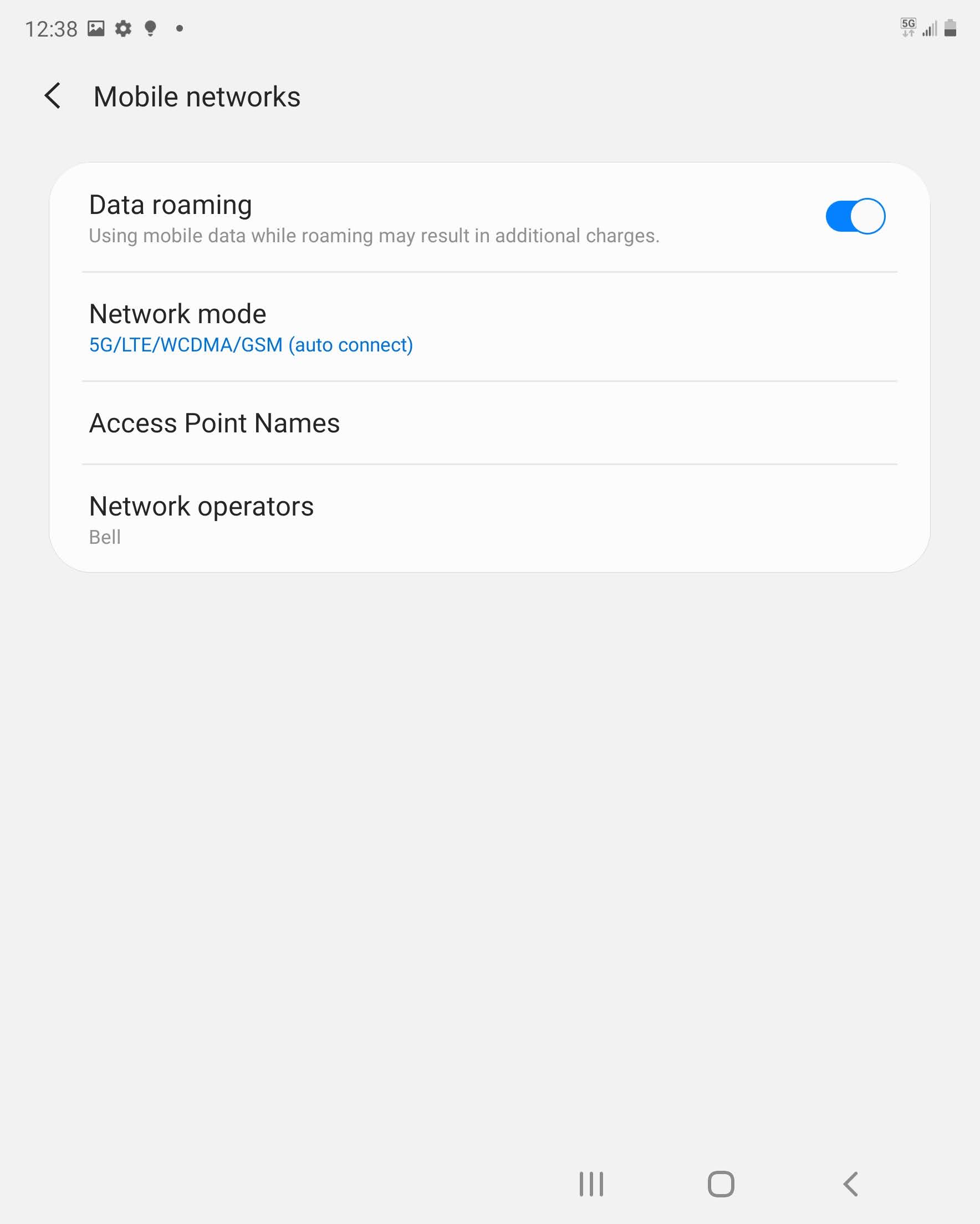 Data roaming is now on.Touch Data roaming again to turn it off.