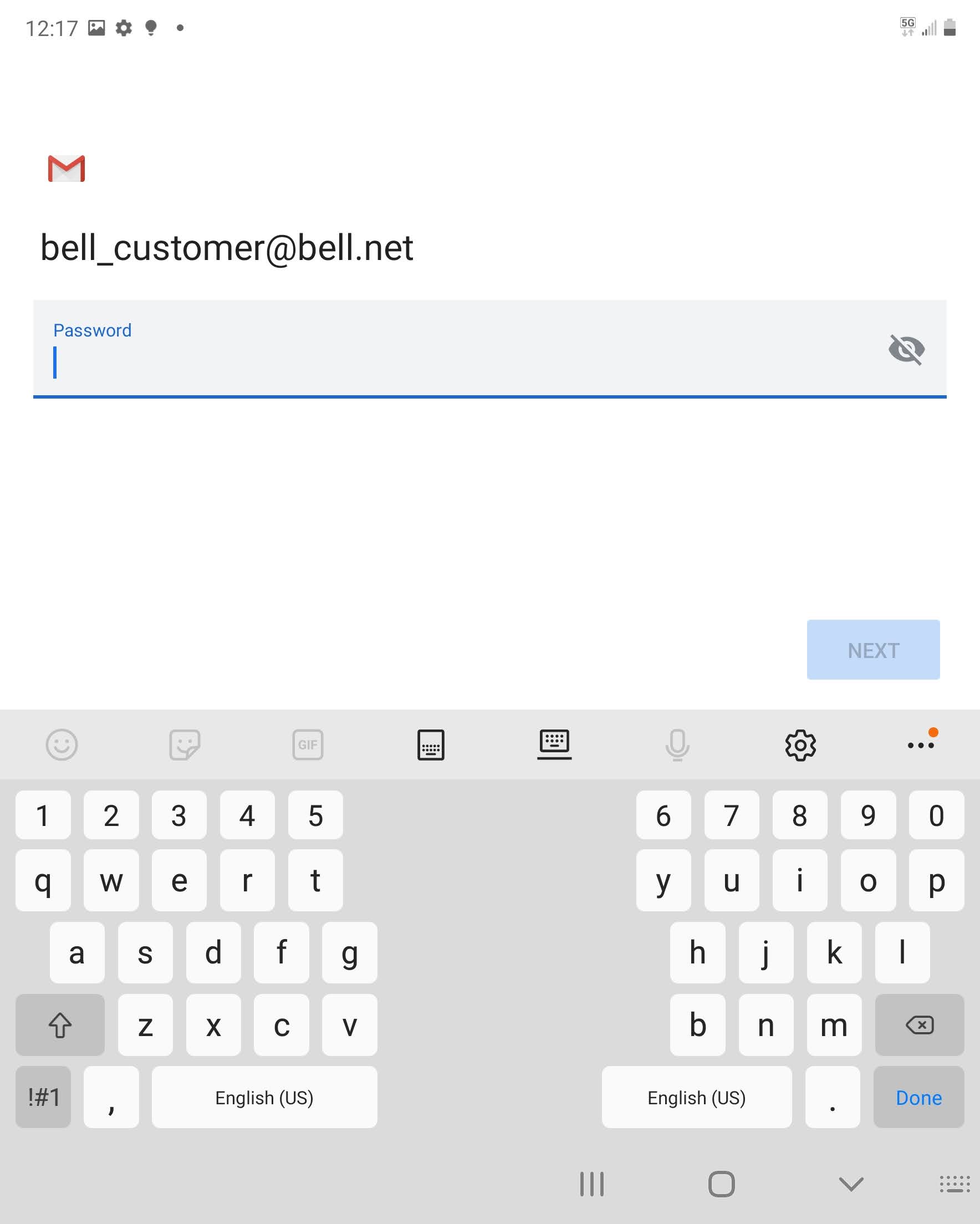 Enter your Bell email password.