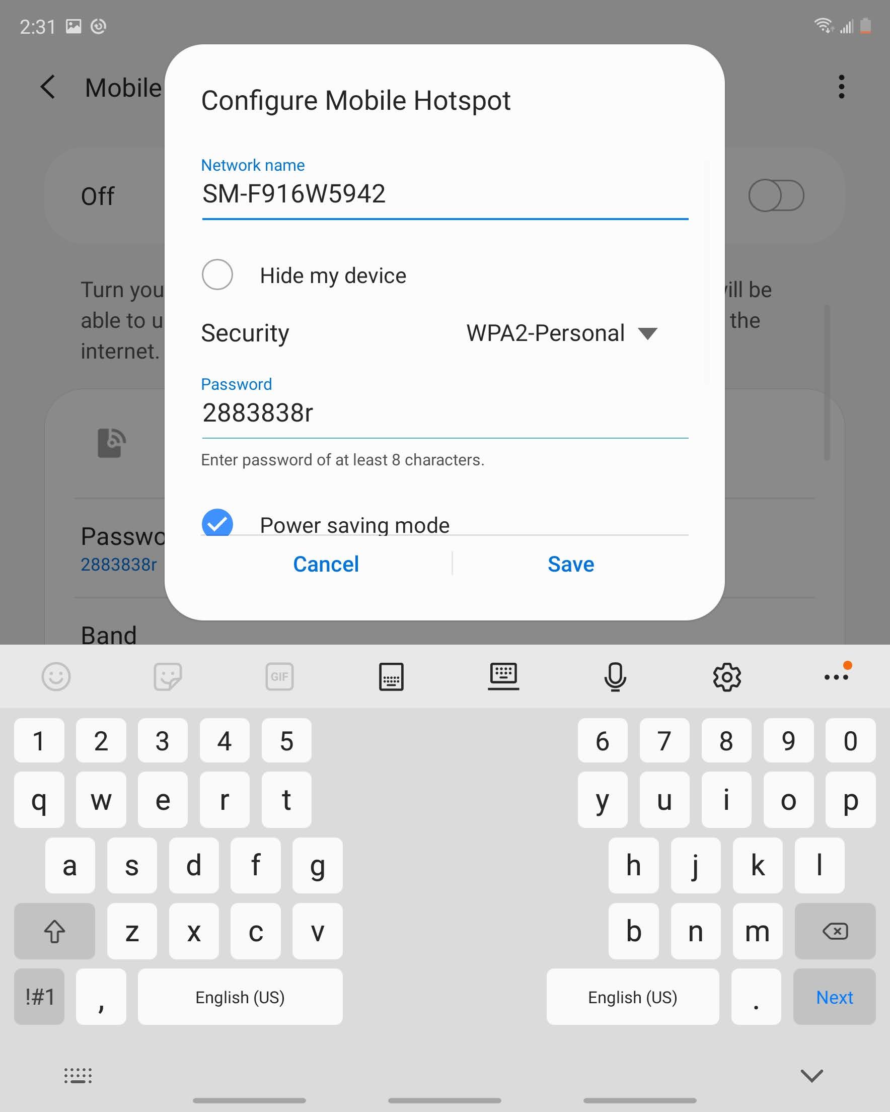 To change the network name, delete the existing name and enter a new one.