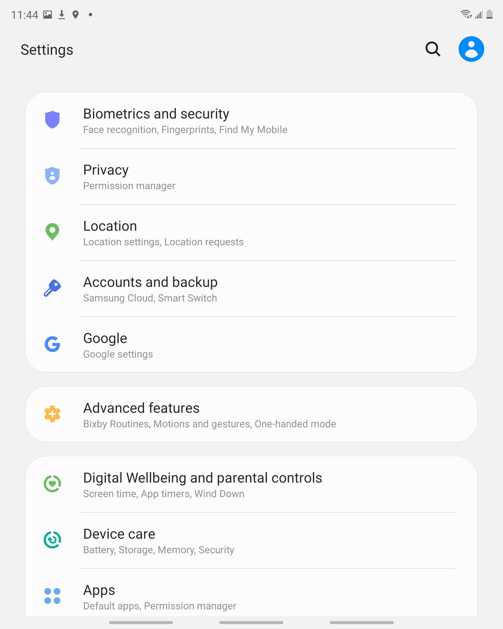 Scroll to and touch Accounts and backup.