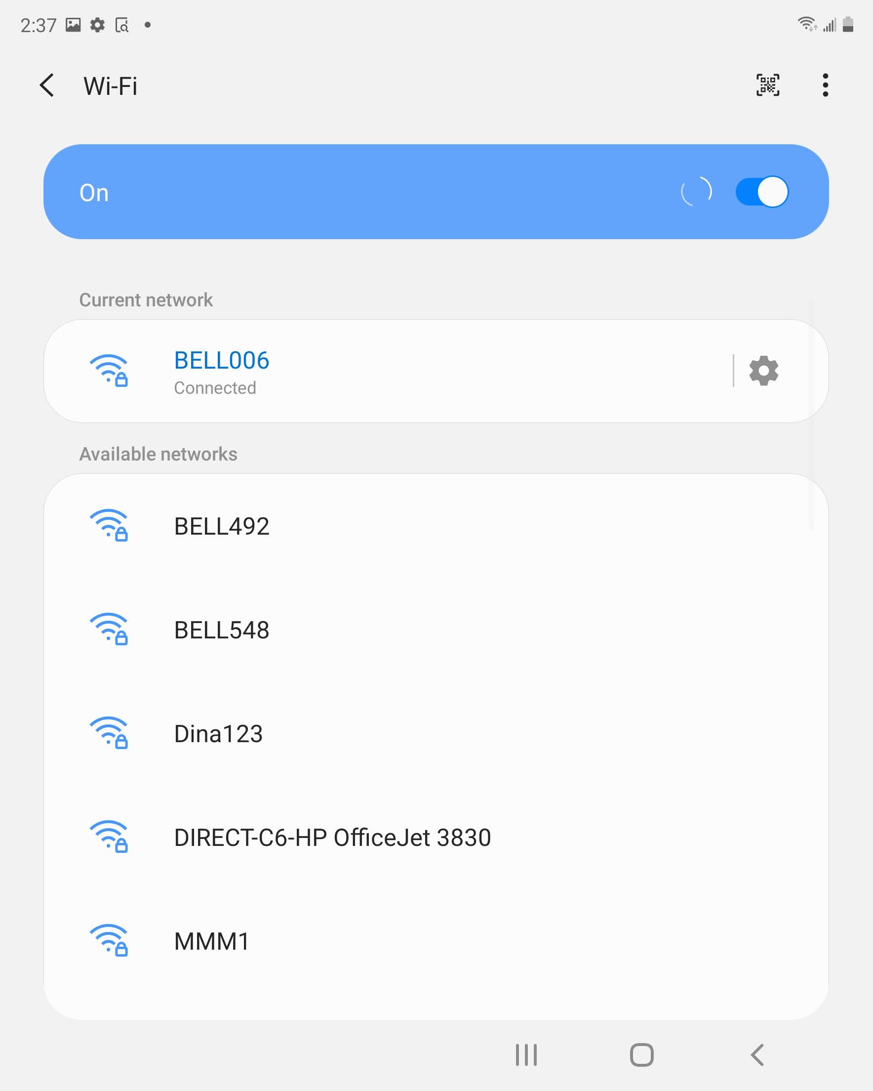 The phone is connected to the Wi-Fi network.