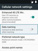 Scroll to and select Data roaming to change the setting (e.g., from off to on).