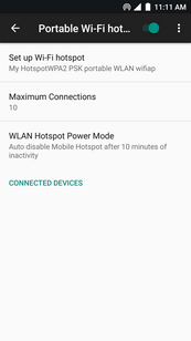 The portable Wi-Fi hotspot is now active. Other devices can connect to it using your network name (step 8) and password (step 10).