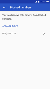 To remove a phone number from the black list: touch the x icon next to the phone number.
