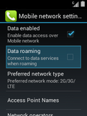 Scroll to and select Data roaming to change the setting (e.g., from off to on).