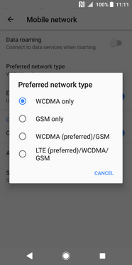 Touch the desired option, e.g., LTE (preferred)/WCDMA/GSM.