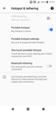 The mobile hotspot is now active. Other devices can connect to it using the network name (step 8) and password (step 10).
