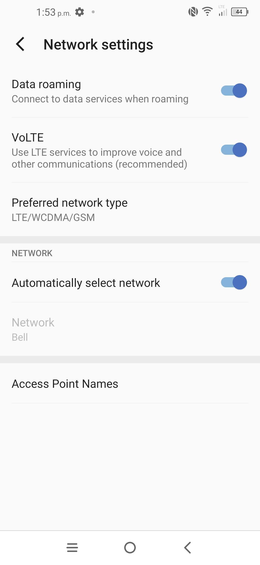 Touch Access Point Names.