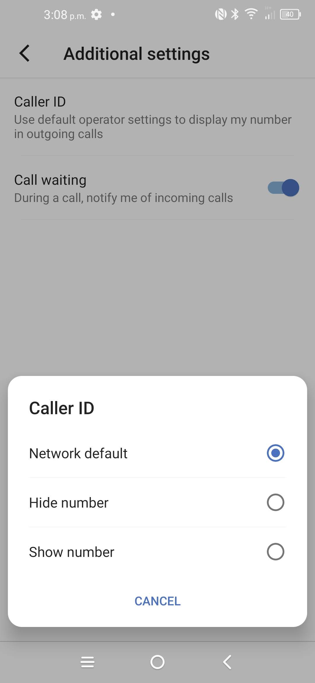 Touch the desired option (e.g., Hide number).