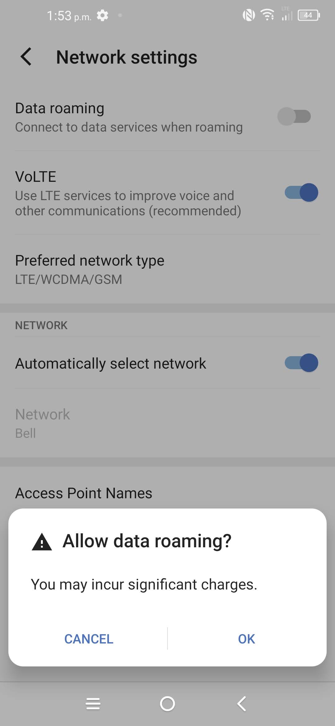 Touch Access Point Names.