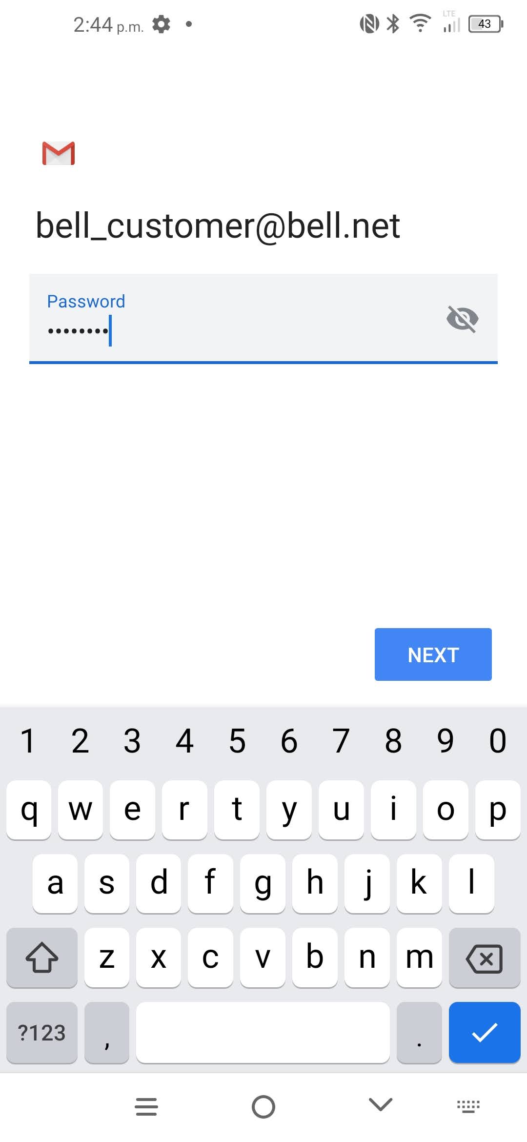 Enter your Bell email password.