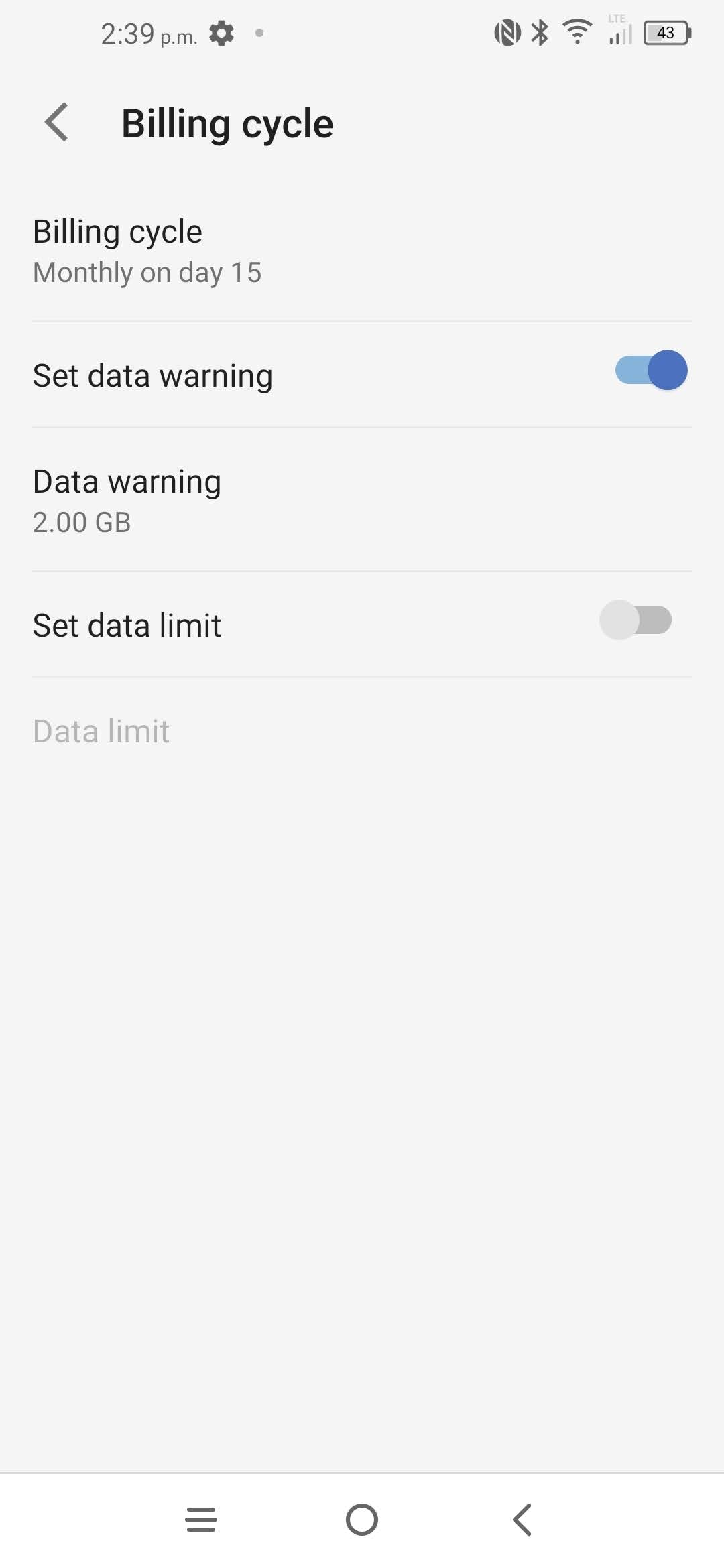 Touch App data usage cycle.