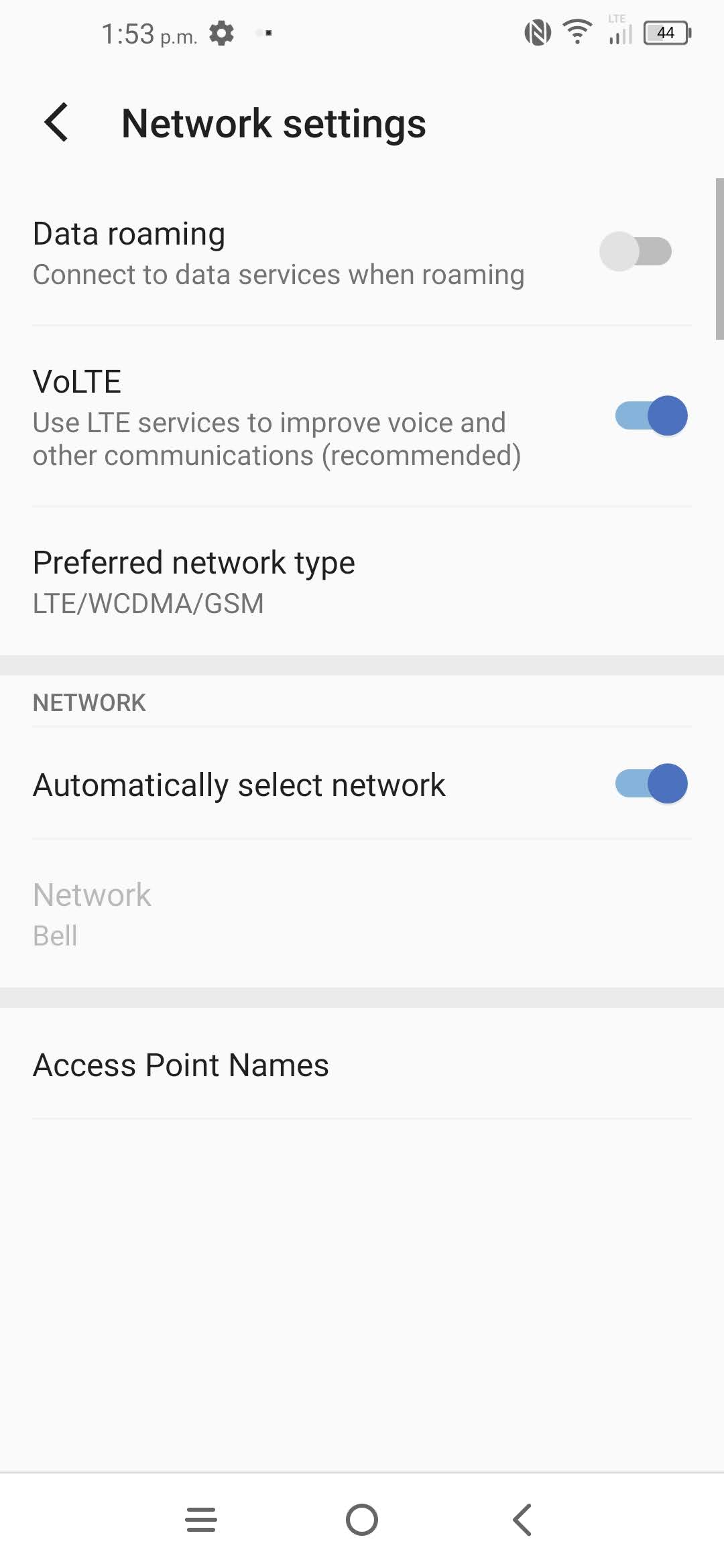 Touch Access Point Names.