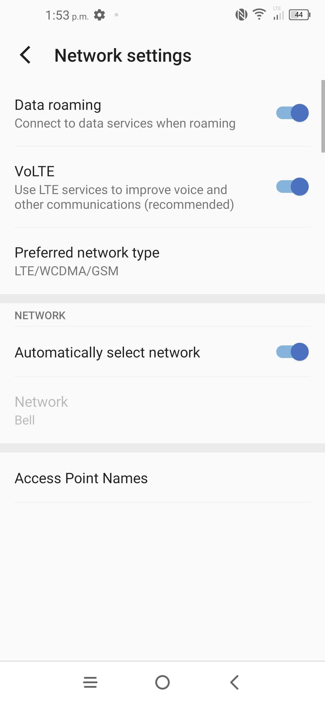 Touch Access Point Names.