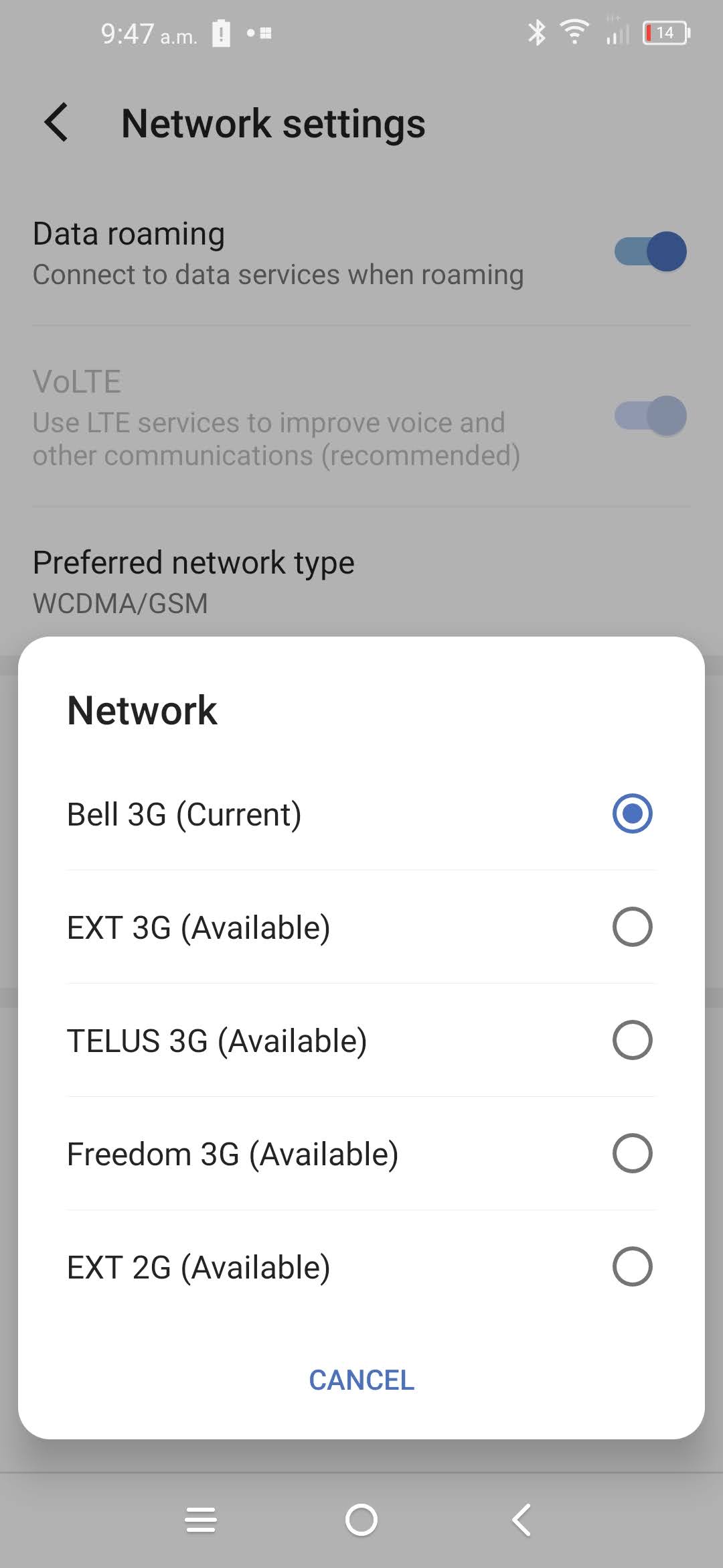 Touch Access Point Names.