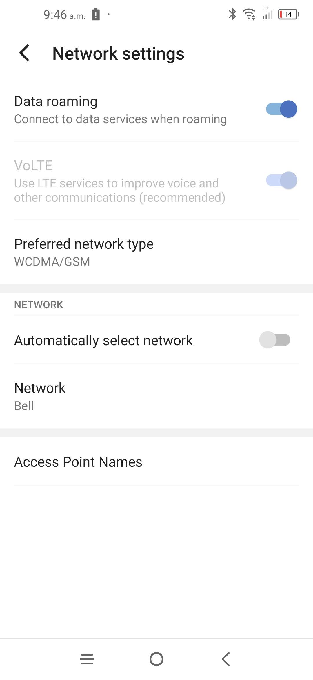 Touch Access Point Names.