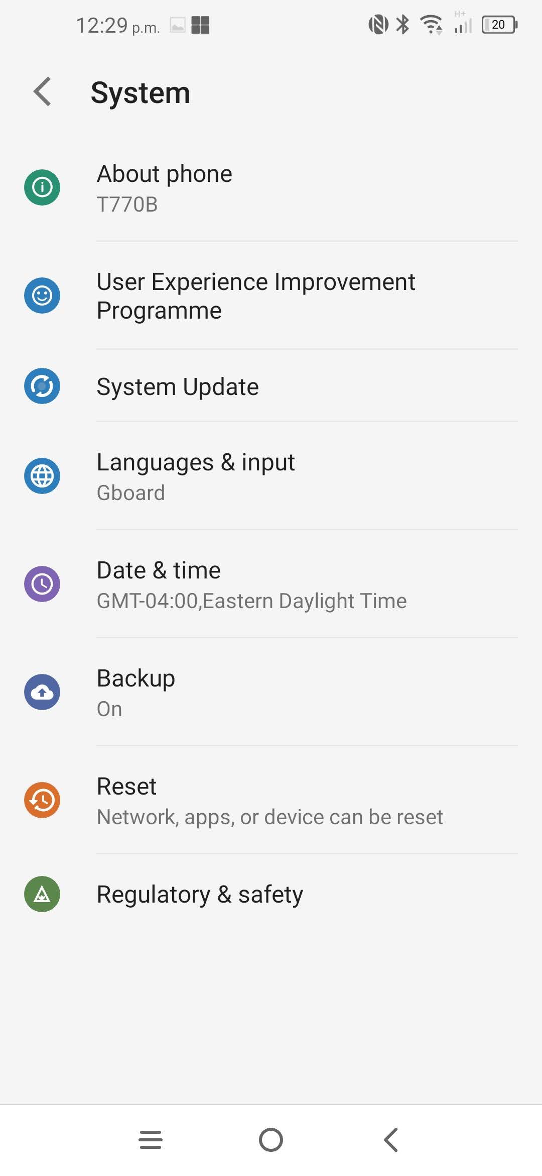 Touch Reset options.