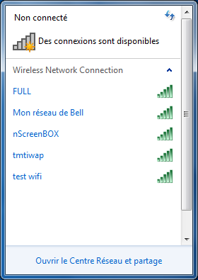 Choisissez le réseau sans fil à utiliser (p. ex., Mon réseau Bell).