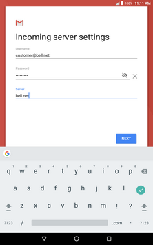 Enter imap.bell.net as the IMAP server.